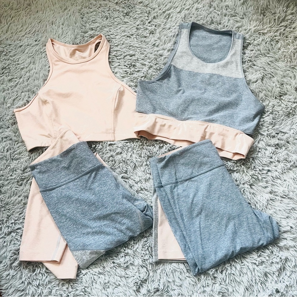 Set 2x Crop tops, Springs and Dipped leggings in Rose Quartz/Lake/Dove